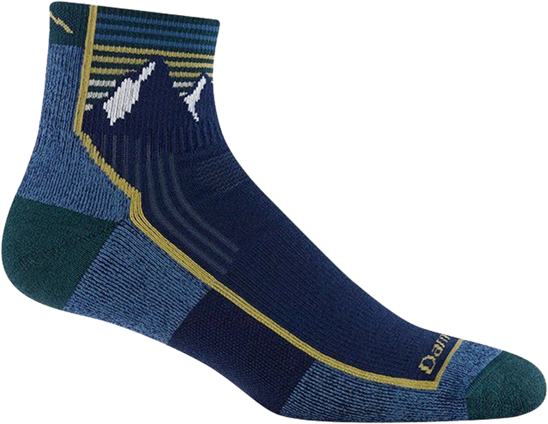 Quarter turn view Men's Darn Tough Sock style name 1/4 Hike Mid Cush in color Mountain Lake. Sku: 1959-MOUNTAINLA