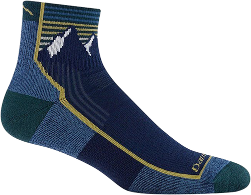Quarter turn view Men's Darn Tough Sock style name 1/4 Hike Mid Cush in color Mountain Lake. Sku: 1959-MOUNTAINLA