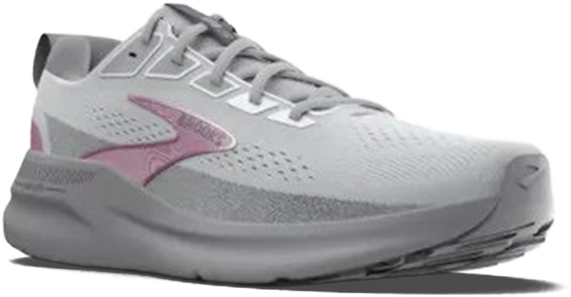 Quarter turn view Women's Brooks Footwear style name Ariel GTS 26 Double Wide in color Oyster Mushroom/ Alloy/ Pink. Sku: 120444-2E094