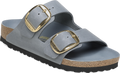 Quarter turn view Women's Birkenstock Footwear style name Arizona Big Buckle Oiled Narrow in color Basalt Gray Suede. Sku: 1032071