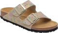 Quarter turn view Women's Birkenstock Footwear style name Arizona Suede Regular in color Flowers Sandcastle. Sku: 1031694