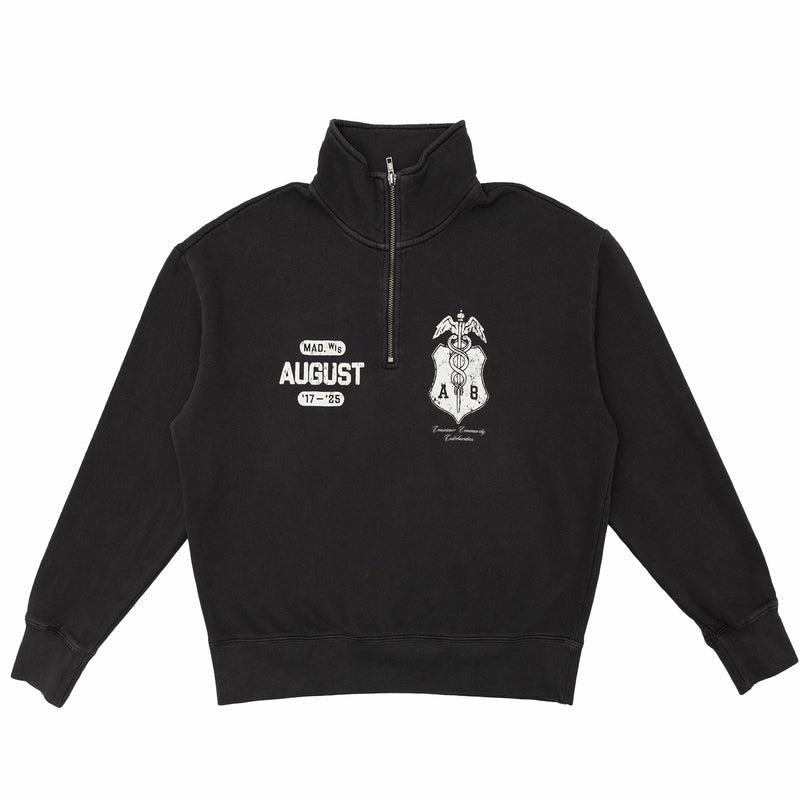 August 8 Year Anniversary "Caduceus Crest" 1/4 Zip Sweatshirt (Faded Black) - August Shop
