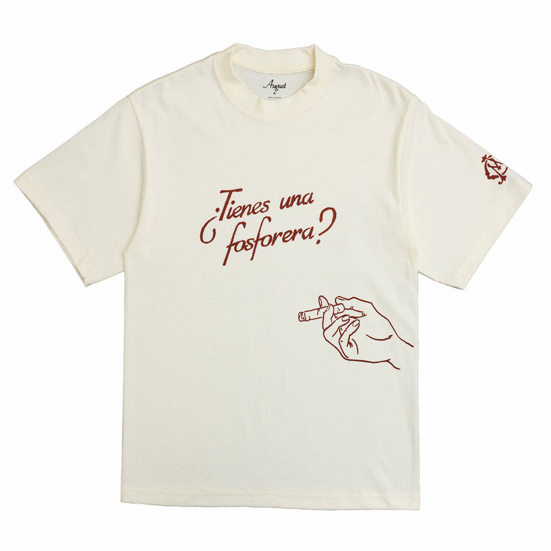 August "Cigar Lounge - Tienes Una Fosforera?" Cropped Tee (Off White) - August Shop