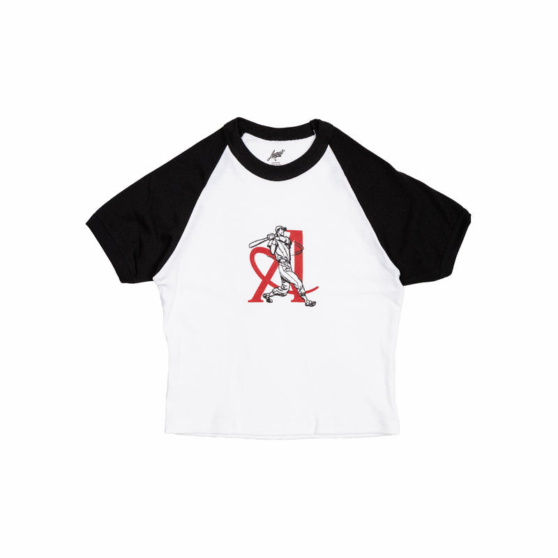 August Women's "Batter Up" Hometown Baseball Crop Tee (White/Black) - August Shop