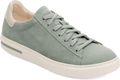 Quarter turn view Women's Birkenstock Footwear style name Bend Suede Narrow in color Sage/ Oyster. Sku: 1032062