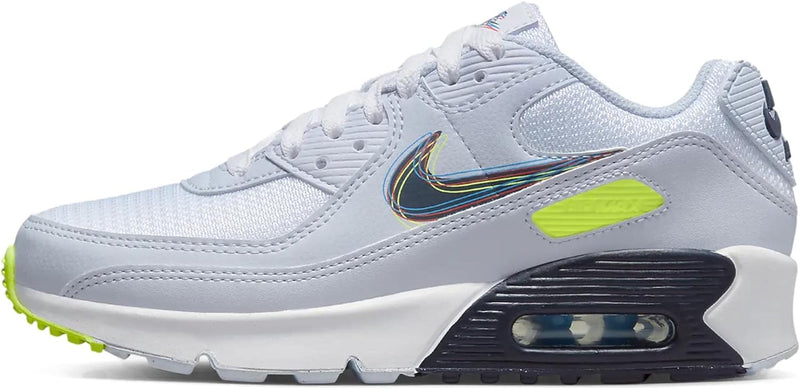 Big Kid's Air Max 90 White/Blackened Blue-Volt (DV3480 100)