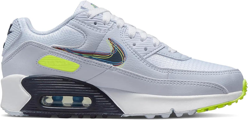 Big Kid's Air Max 90 White/Blackened Blue-Volt (DV3480 100)