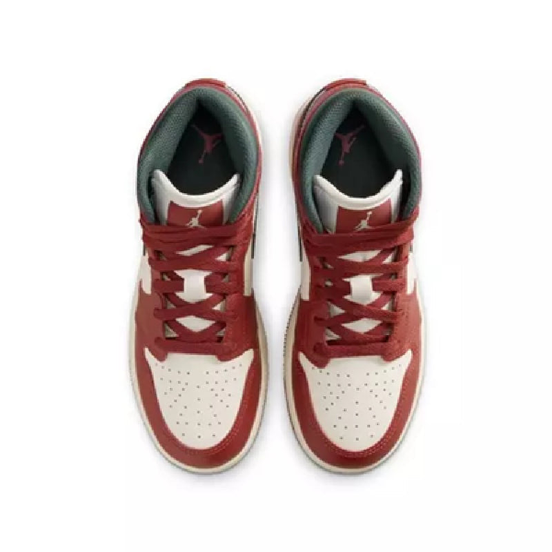 Big Kid's Jordan 1 Mid Sail/Midnight Green (DQ8423 105)