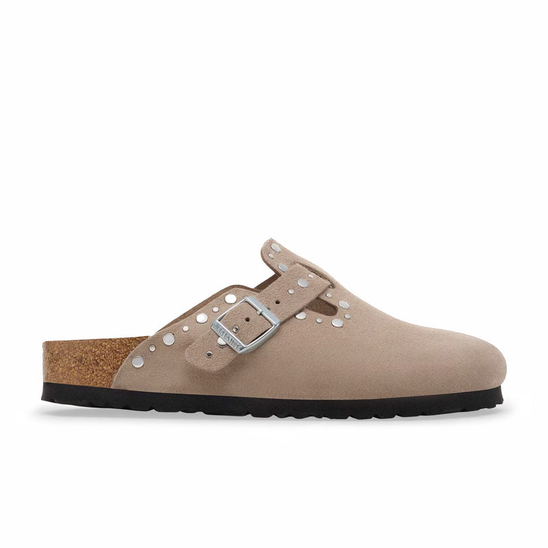 Birkenstock Unisex Boston Rivets Suede Leather - Narrow (Taupe) - August Shop
