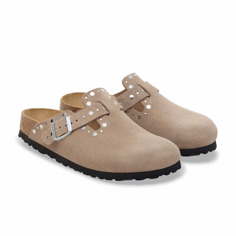 Birkenstock Unisex Boston Rivets Suede Leather - Narrow (Taupe) - August Shop