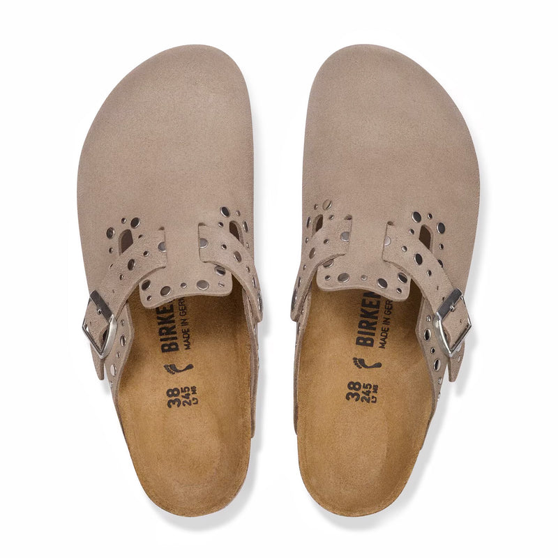 Birkenstock Unisex Boston Rivets Suede Leather - Narrow (Taupe) - August Shop