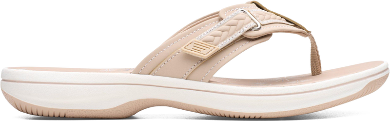 Quarter turn view Women's Clarks Footwear style name Breezey Sun H in color Sand. Sku: 26182354
