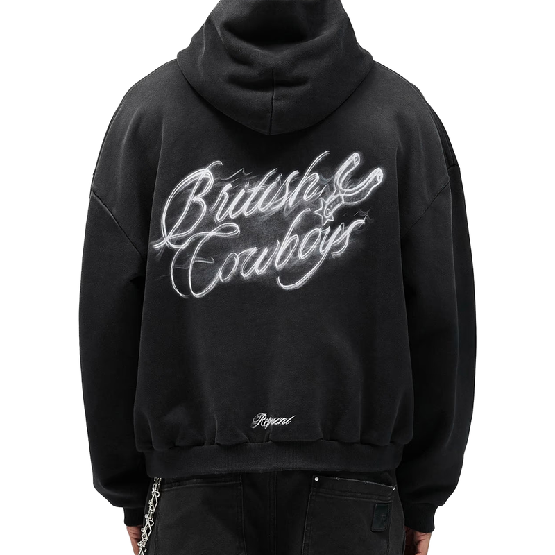 BRITISH COWBOYS HOODIE STAINED BLACK