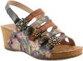 Quarter turn view Women's L'Artiste Footwear style name Buckleitup in color Navy Multi. Sku: BUCKLEITUP-NM