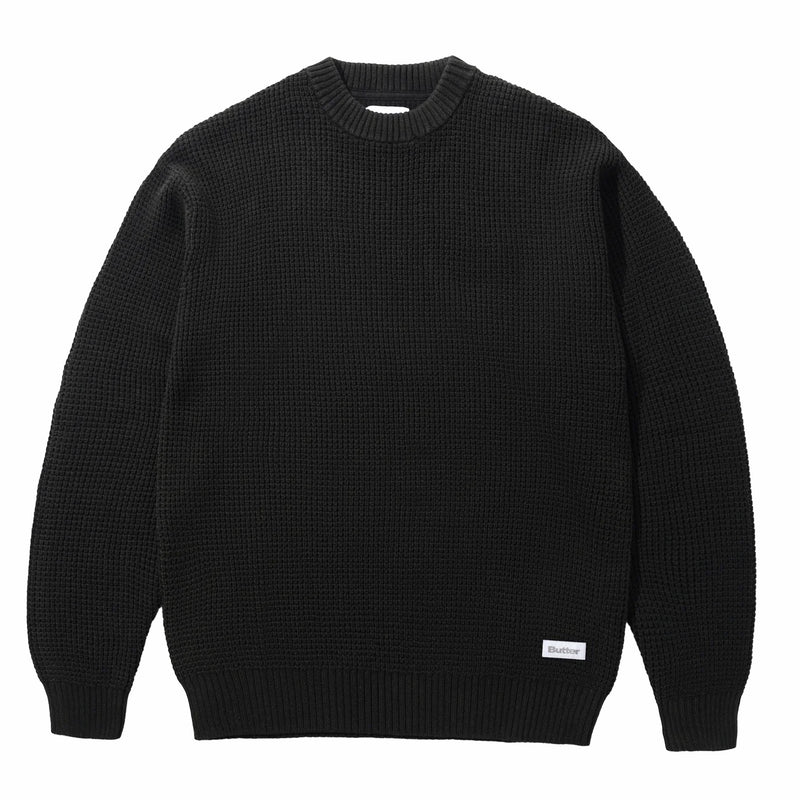 Butter Goods Distressed Waffle Knit Sweater (Black) - August Shop