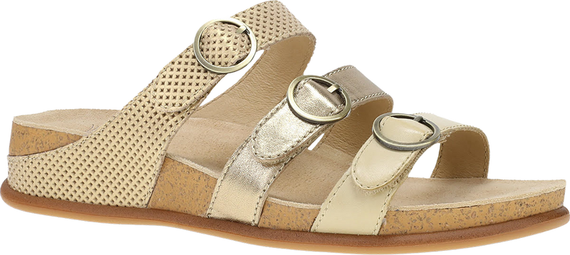 Quarter turn view Women's Dansko Footwear style name Campbell in color Gold Multi. Sku: 7802300300