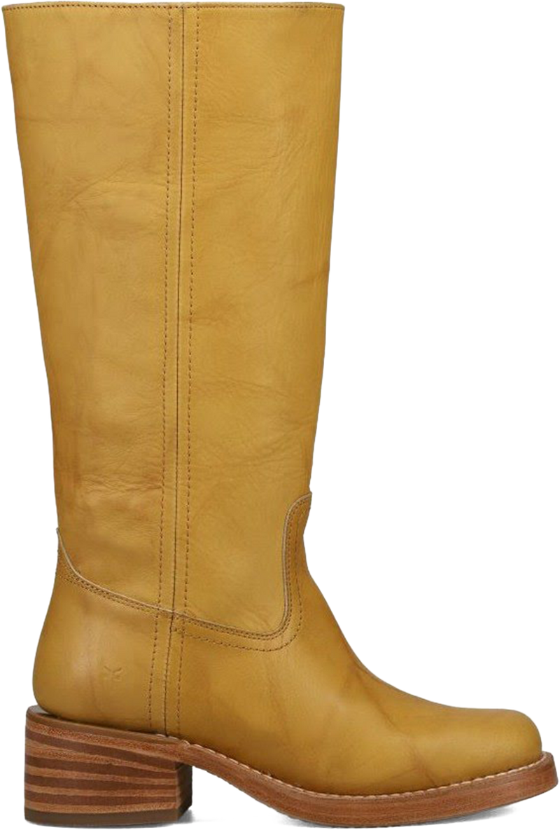 Quarter turn view Women's Frye Footwear style name Campus 14L in color Banana. Sku: 3477050-BAN