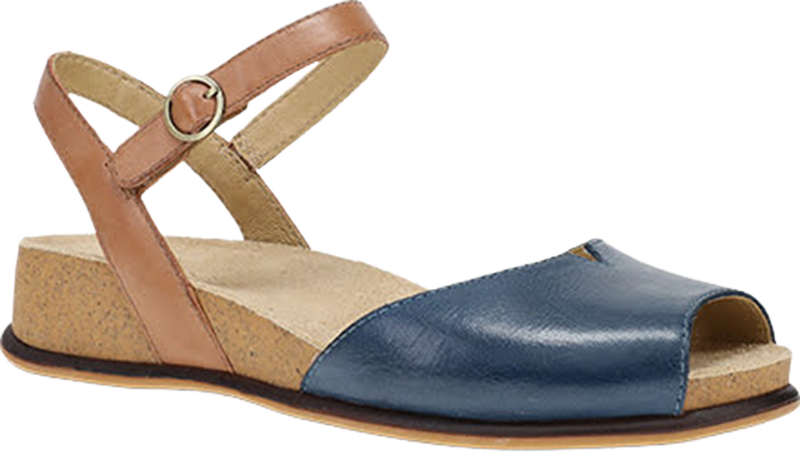 Quarter turn view Women's Dansko Footwear style name Cass in color Blue/ Tan. Sku: 7801050300