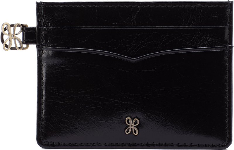 Quarter turn view Women's Hobo Hand Bag style name Charmed Card Case in color Black. Sku: VI-32582BLK