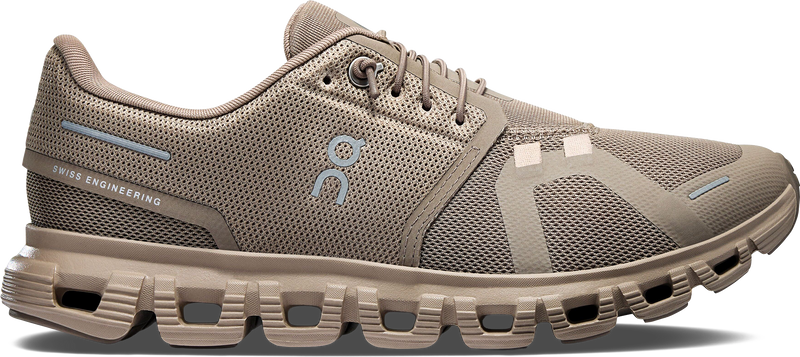Quarter turn view Women's On Running Footwear style name Cloud 6 in color Cinder/ Fog. Sku: 3WF10062566