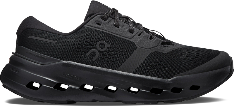 Quarter turn view Men's On Running Footwear style name Cloudrunner 3 Wide in color Black/ Black. Sku: 3MG10091043
