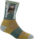 Quarter turn view Women's Darn Tough Sock style name Critter Club in color Sage. Sku: 5001-OWLGREEN