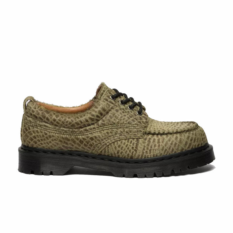 Dr. Martens Unisex Lowell Hair On Leather Moc Toe Shoes - Pebble Emboss (Olive Green) - August Shop