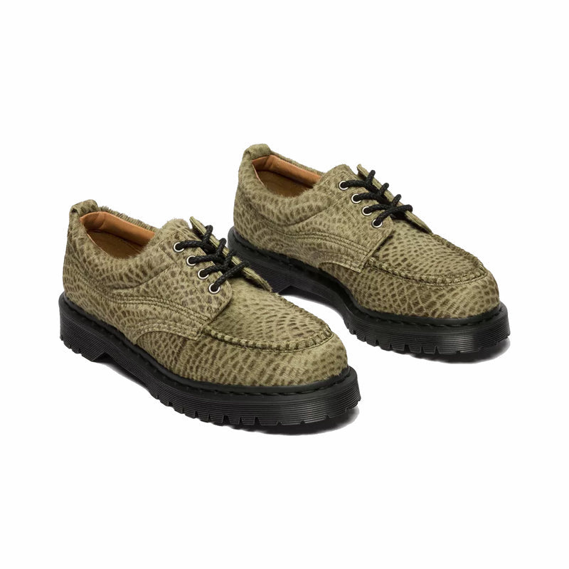 Dr. Martens Unisex Lowell Hair On Leather Moc Toe Shoes - Pebble Emboss (Olive Green) - August Shop