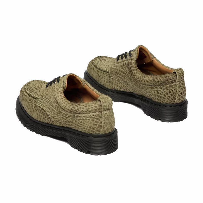 Dr. Martens Unisex Lowell Hair On Leather Moc Toe Shoes - Pebble Emboss (Olive Green) - August Shop