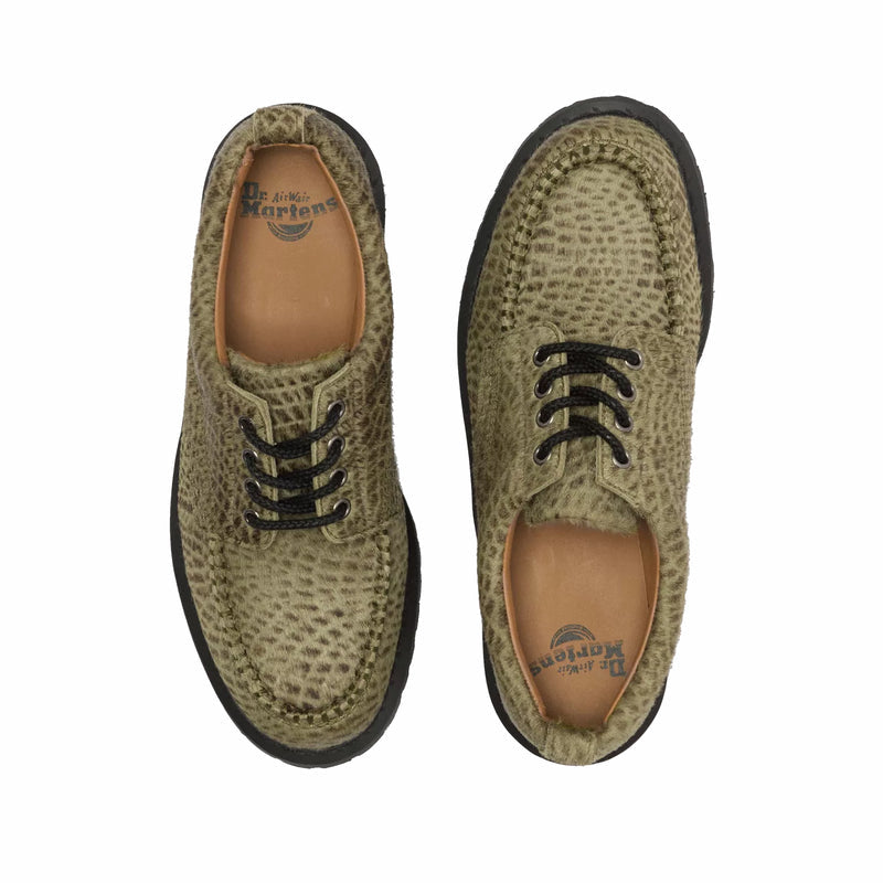 Dr. Martens Unisex Lowell Hair On Leather Moc Toe Shoes - Pebble Emboss (Olive Green) - August Shop