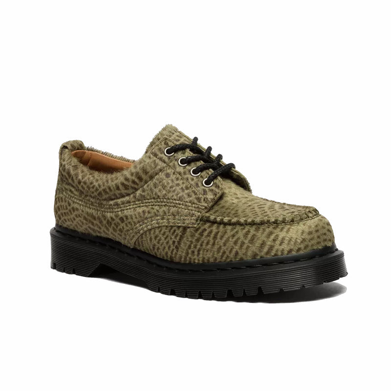 Dr. Martens Unisex Lowell Hair On Leather Moc Toe Shoes - Pebble Emboss (Olive Green) - August Shop