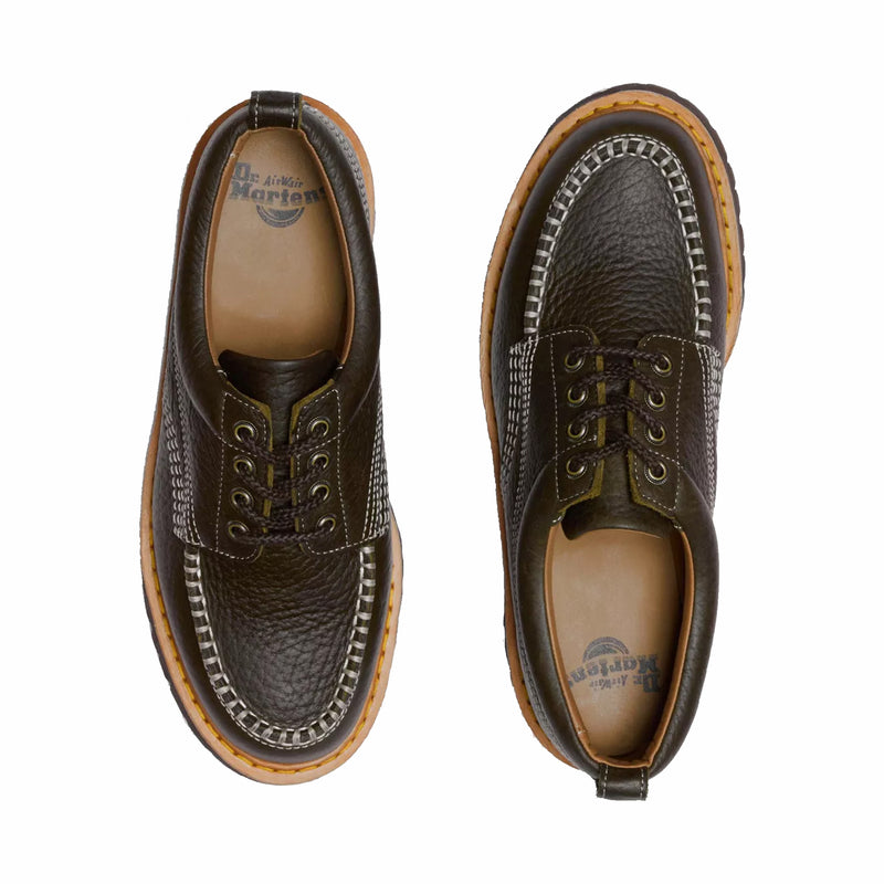 Dr. Martens Unisex Lowell Leather Moc Toe Shoes - DMS Olive (Wild Grain) - August Shop