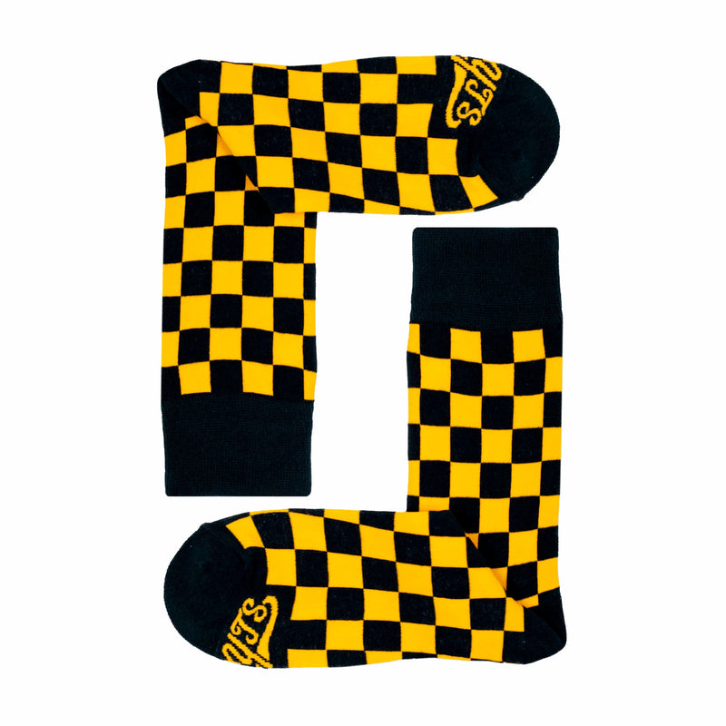 Dude. Your Team Socks. Checkered Socks (Black/Yellow) - August Shop