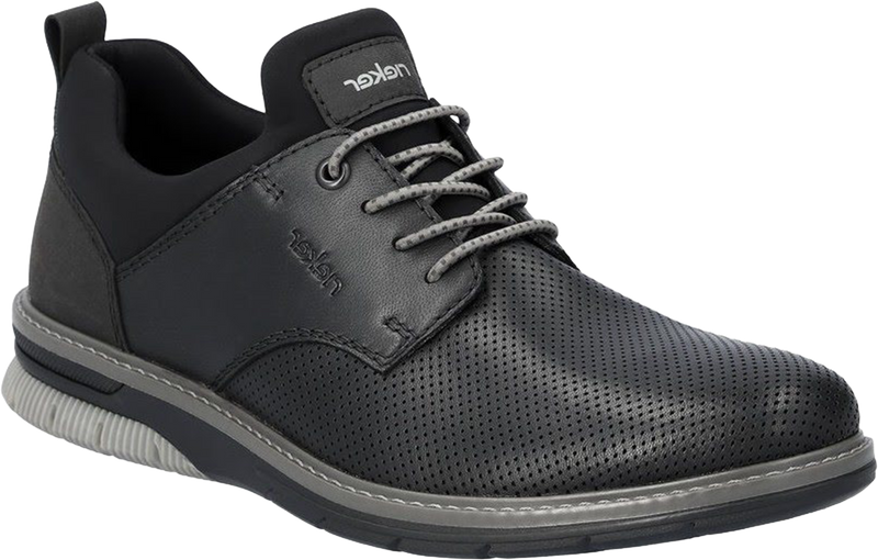 Quarter turn view Men's Rieker Footwear style name Dustin 50 in color Black. Sku: 14450-00