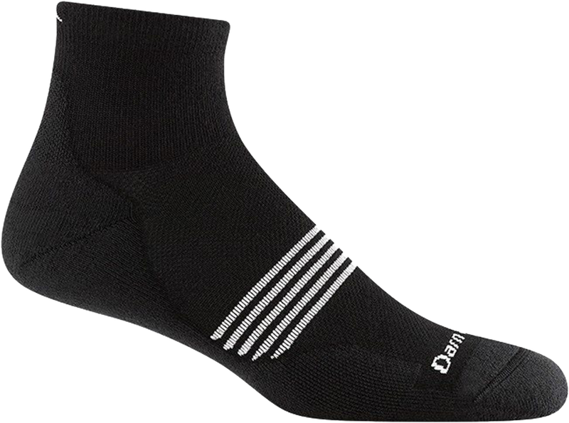 Quarter turn view Men's Darn Tough Sock style name Element 1/4 in color Black. Sku: 1117-BLACK