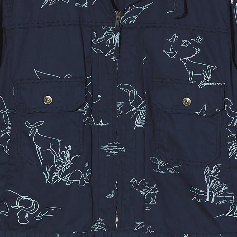Engineered Garments Animal Print 6.5oz Trucker Jacket (Navy) - August Shop