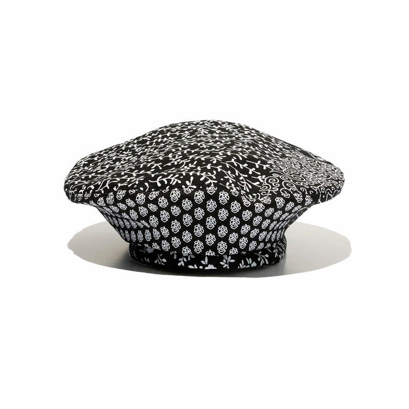 Engineered Garments Beret - White Cotton Patchwork Print (Black) - August Shop