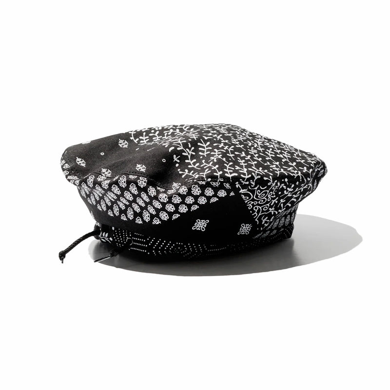 Engineered Garments Beret - White Cotton Patchwork Print (Black) - August Shop