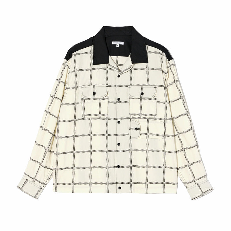 Engineered Garments Bowling Shirt - CP Square Embroidery (White/Black) - August Shop