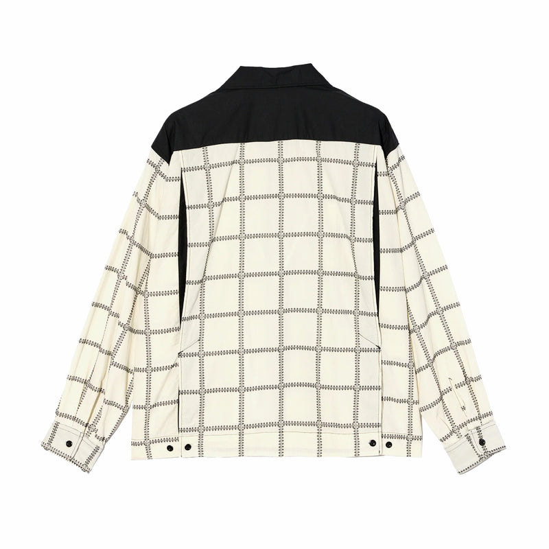 Engineered Garments Bowling Shirt - CP Square Embroidery (White/Black) - August Shop