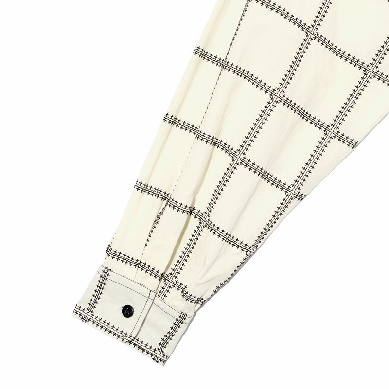 Engineered Garments Bowling Shirt - CP Square Embroidery (White/Black) - August Shop