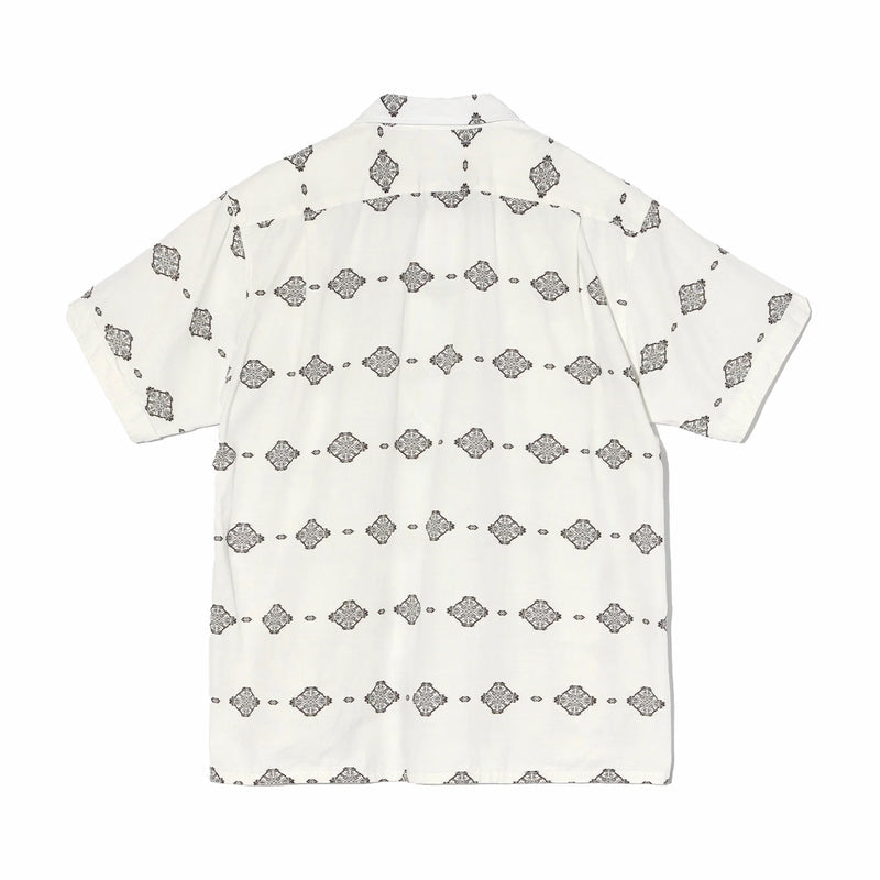 Engineered Garments Camp Shirt - Cotton Ikat Print (White/Black) - August Shop