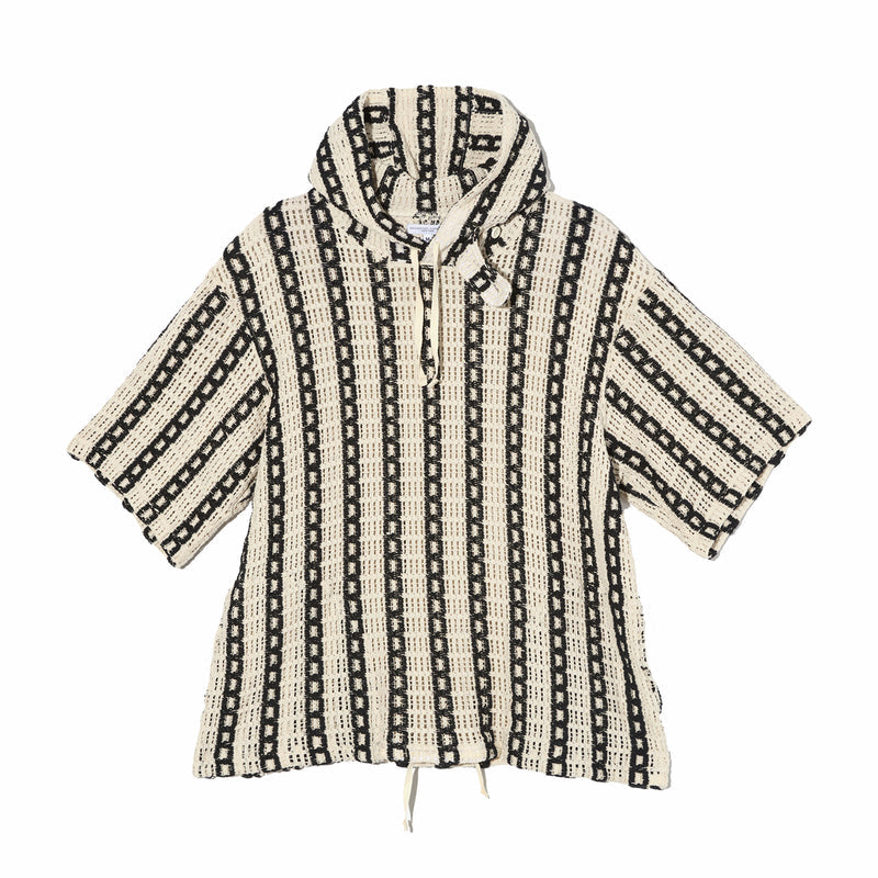 Engineered Garments Short Sleeve Hoody - Stripe CP Crochet (White) - August Shop