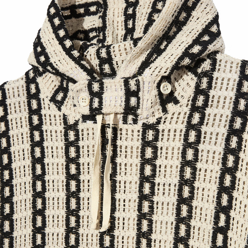 Engineered Garments Short Sleeve Hoody - Stripe CP Crochet (White) - August Shop