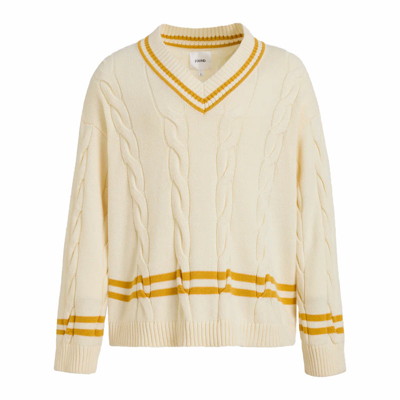 Found Cricket V-Neck Sweater (Cream/Gold) - August Shop