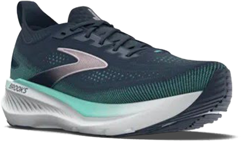 Quarter turn view Women's Brooks Footwear style name Glycerin GTS 23 Wide in color Spellbound/ Yucca/ Pink. Sku: 120492-1D453