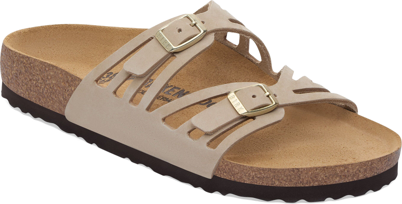 Quarter turn view Women's Birkenstock Footwear style name Granada Nubuck Regular in color Sandcastle. Sku: 1031805