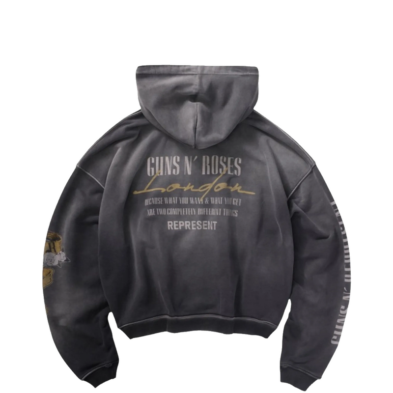 GUNS N' ROSES CROSS ZIP THROUGH HOODIE STAINED BLACK