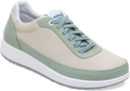 Quarter turn view Women's Birkenstock Footwear style name Honnef City Suede Nubuck Narrow in color White/ Pure Sage. Sku: 1031593