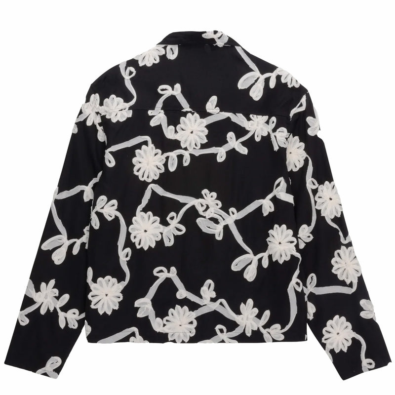 Honor The Gift Floral Ribbon Button Up (Black/White) - August Shop
